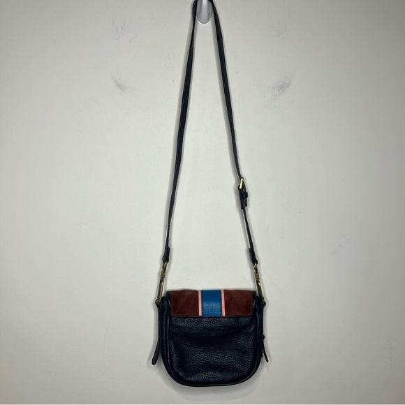 Fossil Rumi blue Cabernet striped suede leather flap crossbody bag small - Picture 11 of 15